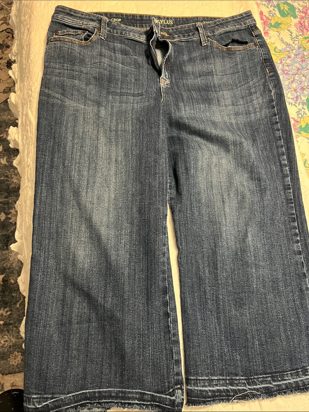 STYLUS Wide Cropped Ankle Jeans in Dark Blue Wash